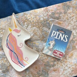 Unicorn Shaped Trinket Dish & Pins